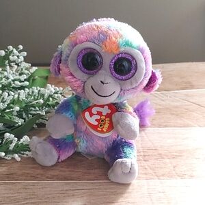 NWT ZURI multicolor rainbow monkey TY Beanie Boo 6" stuffie toy collectible